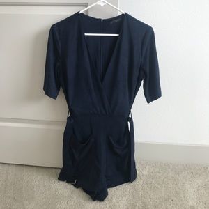 Zara  faux suede jumpsuit navy blue
